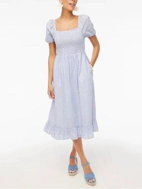 J. Crew Factory Smocked striped midi dress with puff sleeves - Size Small